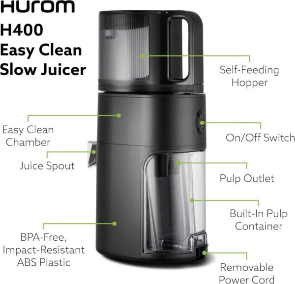 Hurom H400 Easy Clean Slow Juicer, Matte Black | Hands Free | Hopper Fits Whole Produce - Image 2