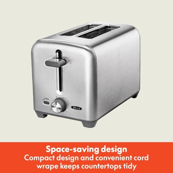 bella Stainless Steel 2 Slice Toaster with Extra Wide Slots & Removable Crumb Tray - Image 4