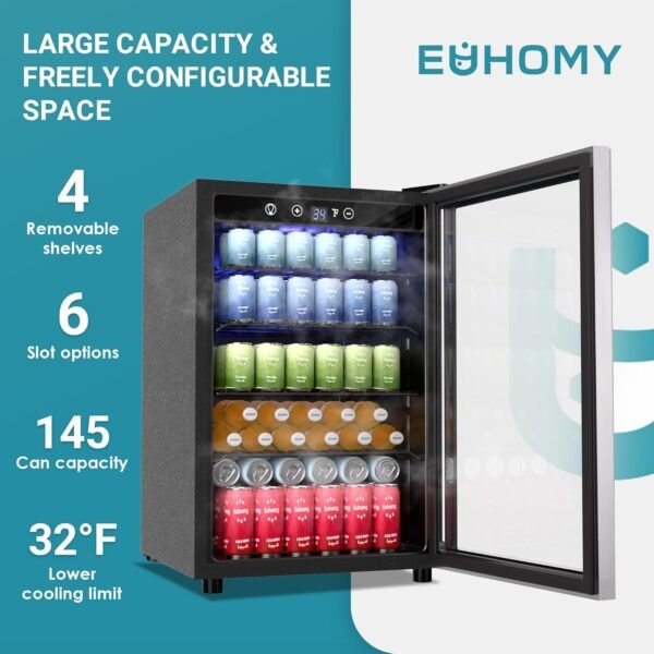 EUHOMY 4.5 Cu.ft Beverage Refrigerator and Cooler, - Image 6
