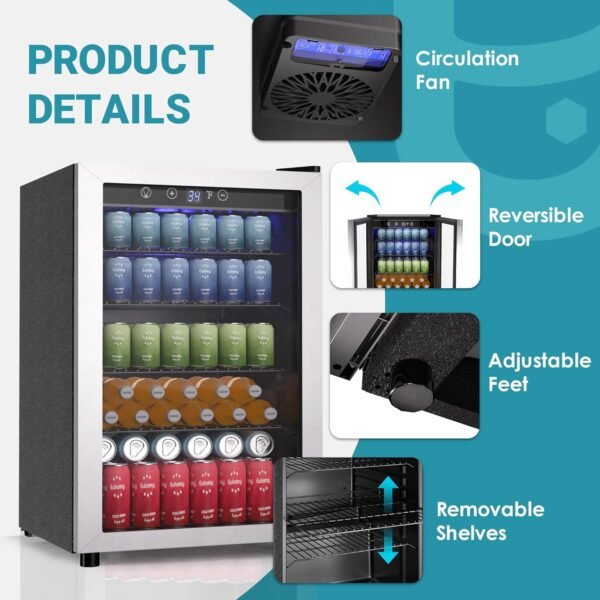 EUHOMY 4.5 Cu.ft Beverage Refrigerator and Cooler, - Image 3