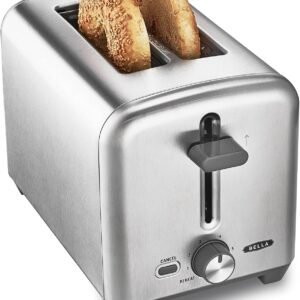 bella Stainless Steel 2 Slice Toaster with Extra Wide Slots & Removable Crumb Tray