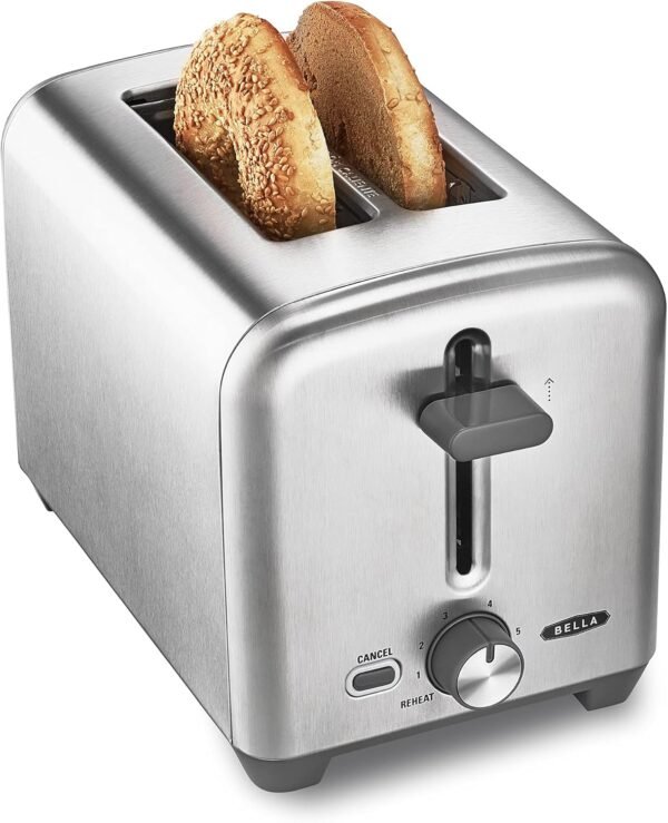 bella Stainless Steel 2 Slice Toaster with Extra Wide Slots & Removable Crumb Tray