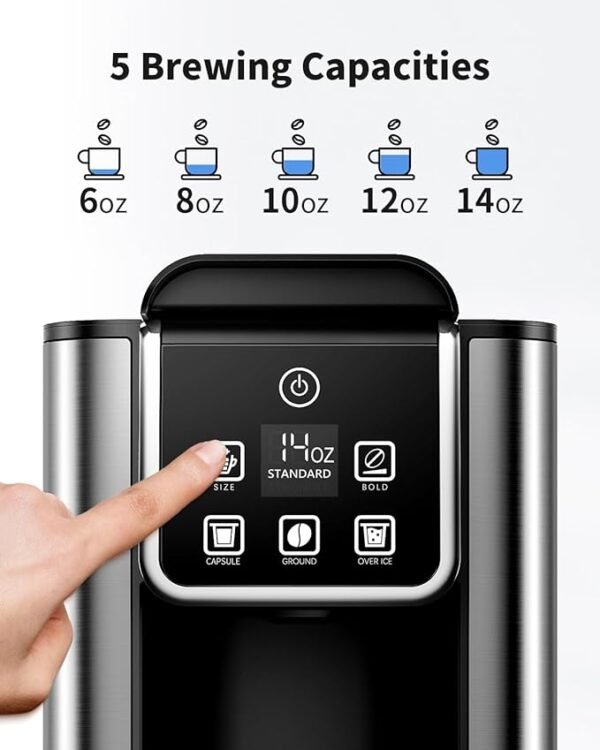 Hot & Iced Coffee Maker with Bold Setting, Single Serve Coffee Maker for K Cup and Grounds