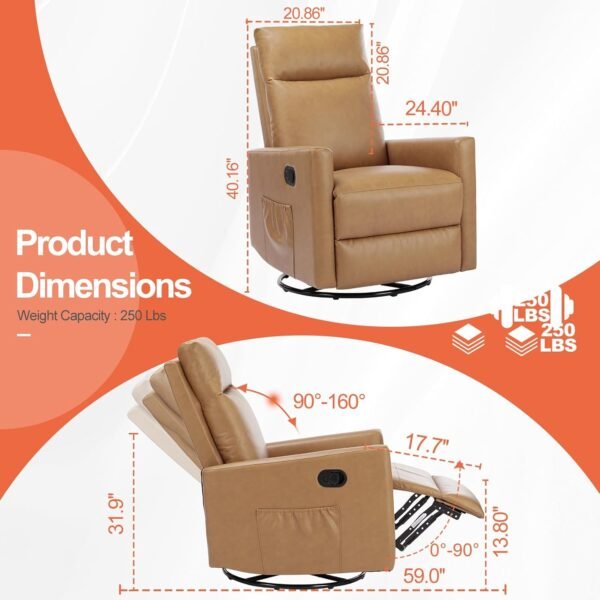Sweetcrispy Recliner Chair, 360 Swivel Rocker Chair for Adults, Glider Rocker Recliners, Nursery Chairs for Living Room, High Back, Upholstered Deep Seat, Classical Brown : Home & Kitchen
