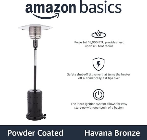 Amazon Basics 46,000 BTU Outdoor Propane Patio Heater with Wheels