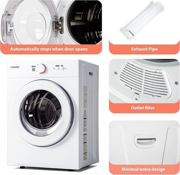 Euhomy Compact Dryer 1.8 cu. ft. Portable Clothes Dryers with Exhaust Duct with Stainless Steel Liner Four Function Small Dryer Machine