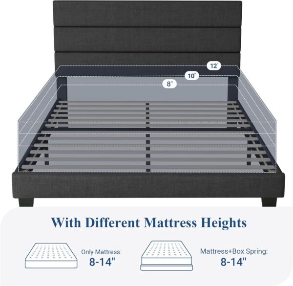 Allewie Queen Size Platform Bed Frame with Fabric Upholstered Headboard and Wooden Slats Support
