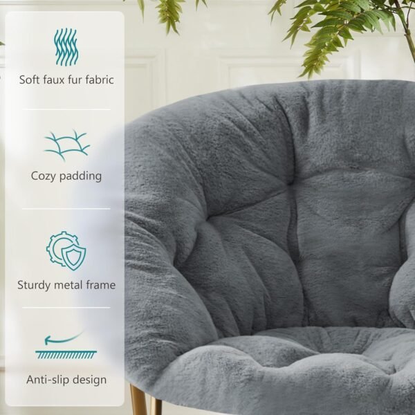 DUMOS Comfy Saucer Chairs Cozy Faux Fur Soft Lounge Cute Folding Bedroom Living Room Seat Flexible Reading Foldable Seating for Kids Adults Thick Padded Metal Frame Modern for Home Office Classic Gray : Home & Kitchen