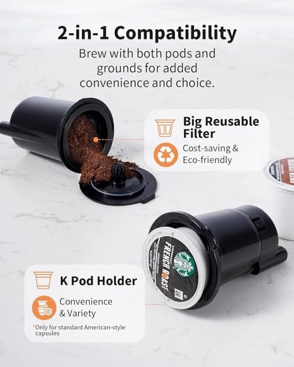 Hot & Iced Coffee Maker with Bold Setting, Single Serve Coffee Maker for K Cup and Grounds