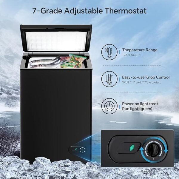 Kismile Chest Freezer with 2 Removable Baskets Free Standing Top Open Door Compact Deep Freezer