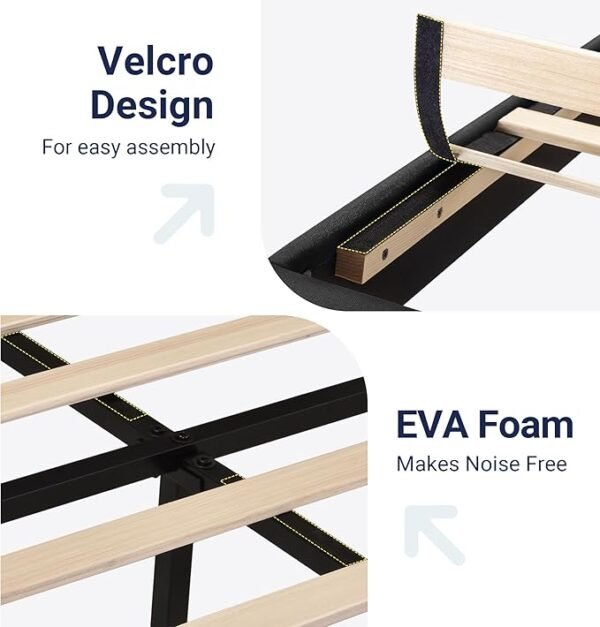 Allewie Queen Size Platform Bed Frame with Fabric Upholstered Headboard and Wooden Slats Support