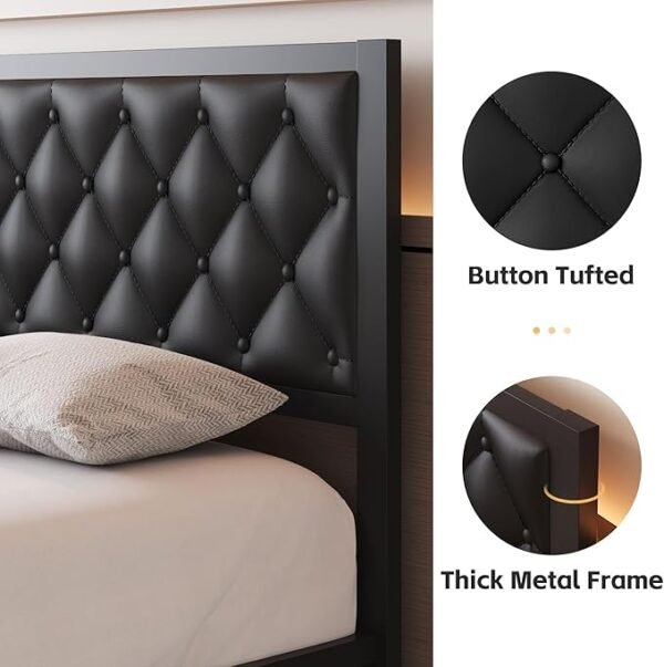 Queen Bed Frame with Headboard PU Leather Upholstered Bed Frame Platform,