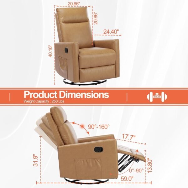 Sweetcrispy Recliner Chair, 360 Swivel Rocker Chair for Adults, Glider Rocker Recliners, Nursery Chairs for Living Room, High Back, Upholstered Deep Seat, Classical Brown : Home & Kitchen