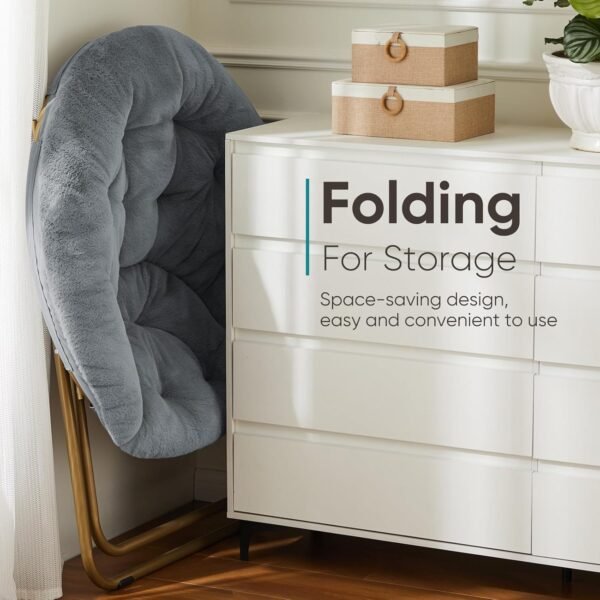 DUMOS Comfy Saucer Chairs Cozy Faux Fur Soft Lounge Cute Folding Bedroom Living Room Seat Flexible Reading Foldable Seating for Kids Adults Thick Padded Metal Frame Modern for Home Office Classic Gray : Home & Kitchen