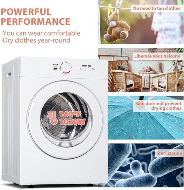 Euhomy Compact Dryer 1.8 cu. ft. Portable Clothes Dryers with Exhaust Duct with Stainless Steel Liner Four Function Small Dryer Machine
