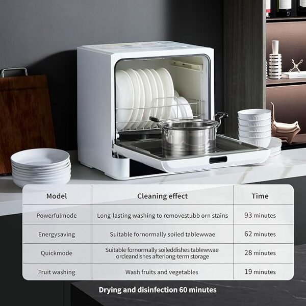 Dishwasher Countertop dishwasher Portable automatic cleaning 4cleaning modes and drying and disinfection mode Just connect a bucket to automatically Absorb water or connect to a faucet to Absorb water