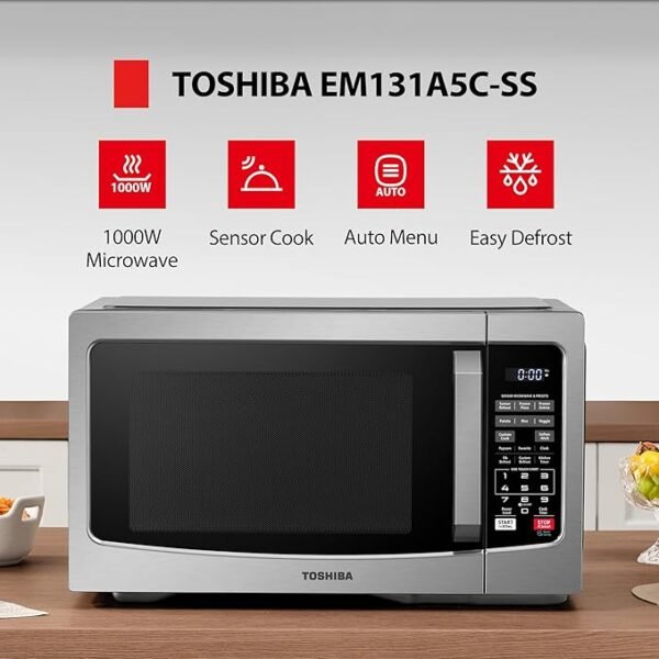 TOSHIBA EM131A5C-SS Countertop Microwave Ovens 1.2 Cu Ft with 12.4" Removable Turntable Smart Humidity Sensor