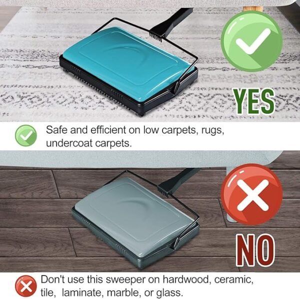 Yocada Carpet Sweeper Cleaner for Home Office Low&Undercoat Carpets Rugs Pet Hair Dust Scraps Paper Small Rubbish Cleaning with a Brush Blue