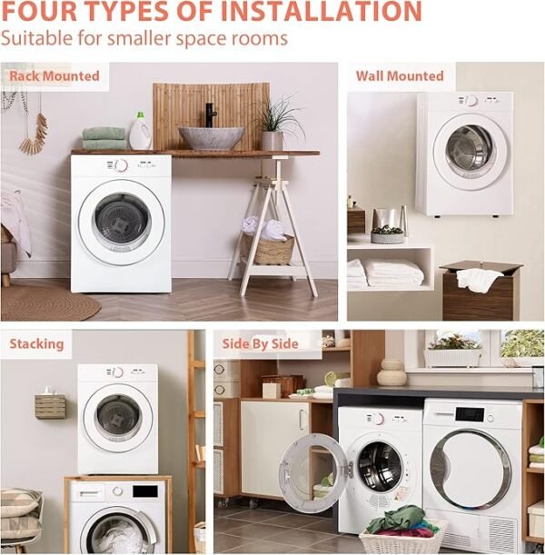 Euhomy Compact Dryer 1.8 cu. ft. Portable Clothes Dryers with Exhaust Duct with Stainless Steel Liner Four Function Small Dryer Machine