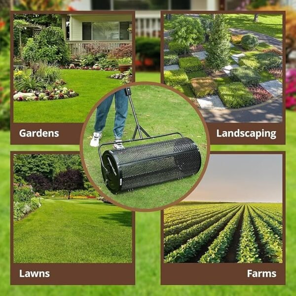 Compost Spreader 36 Inch Towable Peat Moss Spreader with Installation Support Accessories