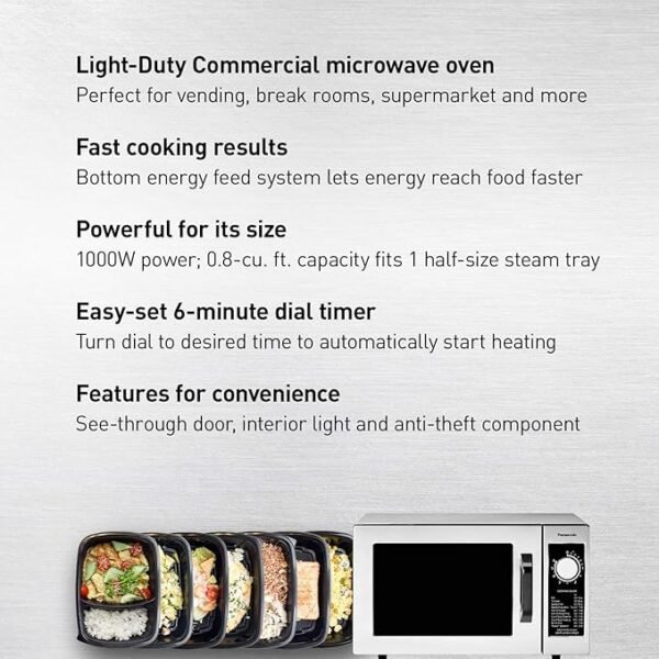 Panasonic NE-1025F Compact Light-Duty Countertop Commercial Microwave Oven with 6-Minute Electronic Dial Control Timer