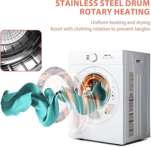 Euhomy Compact Dryer 1.8 cu. ft. Portable Clothes Dryers with Exhaust Duct with Stainless Steel Liner Four Function Small Dryer Machine