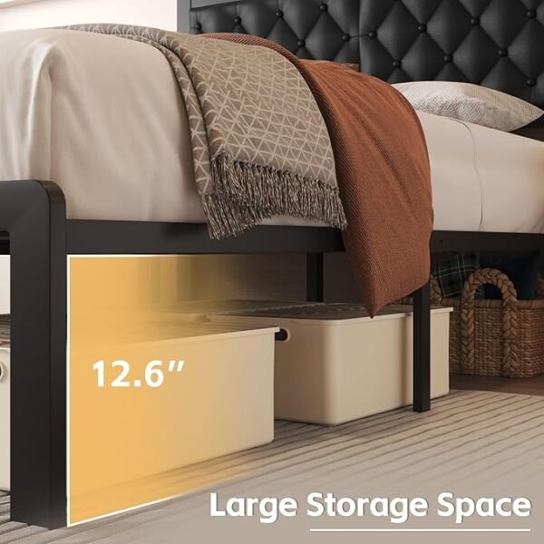 Queen Bed Frame with Headboard PU Leather Upholstered Bed Frame Platform,