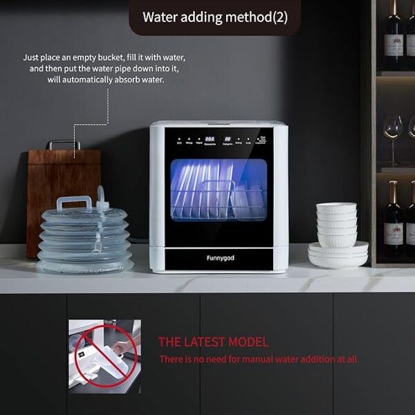 Dishwasher Countertop dishwasher Portable automatic cleaning 4cleaning modes and drying and disinfection mode Just connect a bucket to automatically Absorb water or connect to a faucet to Absorb water
