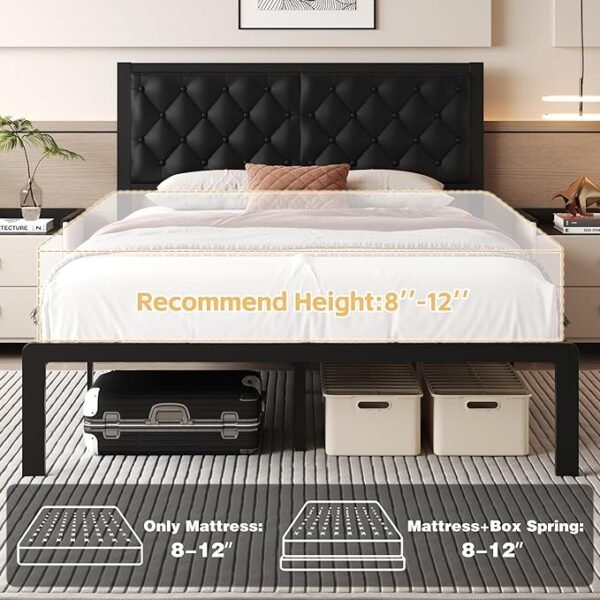 Queen Bed Frame with Headboard PU Leather Upholstered Bed Frame Platform,