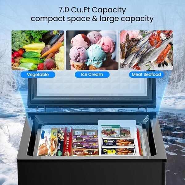 Kismile Chest Freezer with 2 Removable Baskets Free Standing Top Open Door Compact Deep Freezer