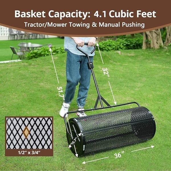 Compost Spreader 36 Inch Towable Peat Moss Spreader with Installation Support Accessories