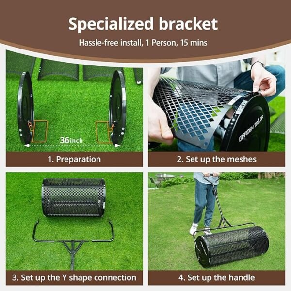 Compost Spreader 36 Inch Towable Peat Moss Spreader with Installation Support Accessories