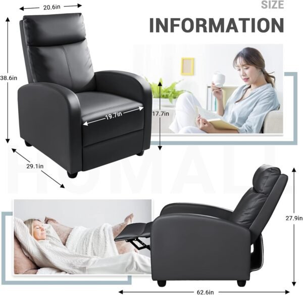 Homall Modern Recliner Chair Padded Seat Pu Leather for Living Room Single Sofa Recliner Seat Club Chair Home Theater Seating