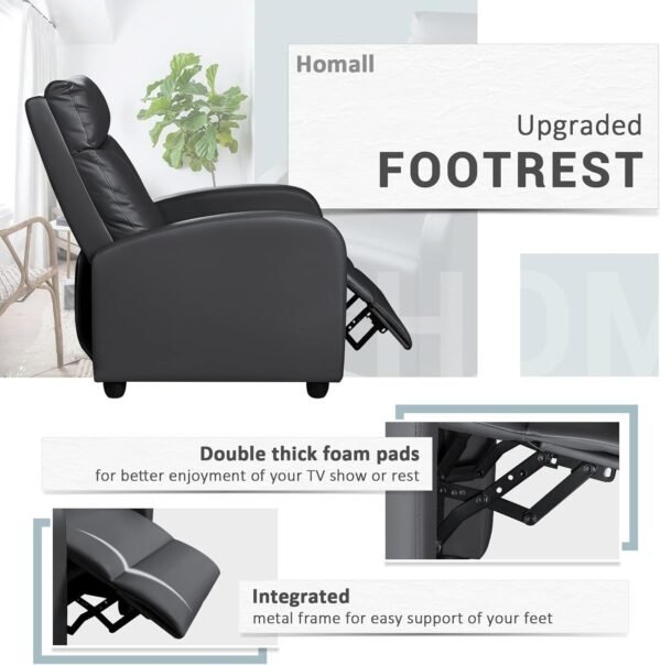 Homall Modern Recliner Chair Padded Seat Pu Leather for Living Room Single Sofa Recliner Seat Club Chair Home Theater Seating