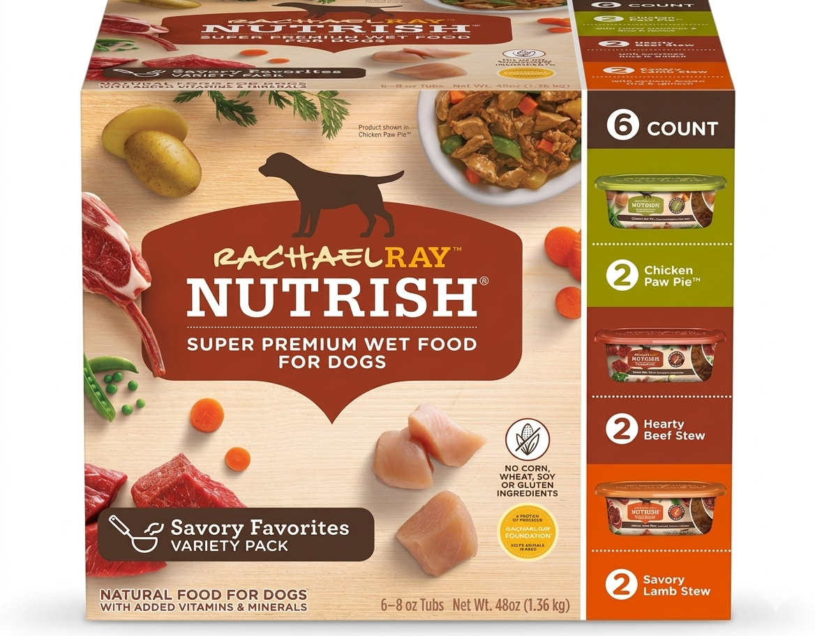 Rachael Ray Nutrish Savory Favorites Wet Dog Food Variety Pack, 8 oz. Tubs, 6 Count